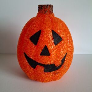 Orange 7" Melted Plastic Pumpkin Light Up Jack-O-Lantern Halloween Battery